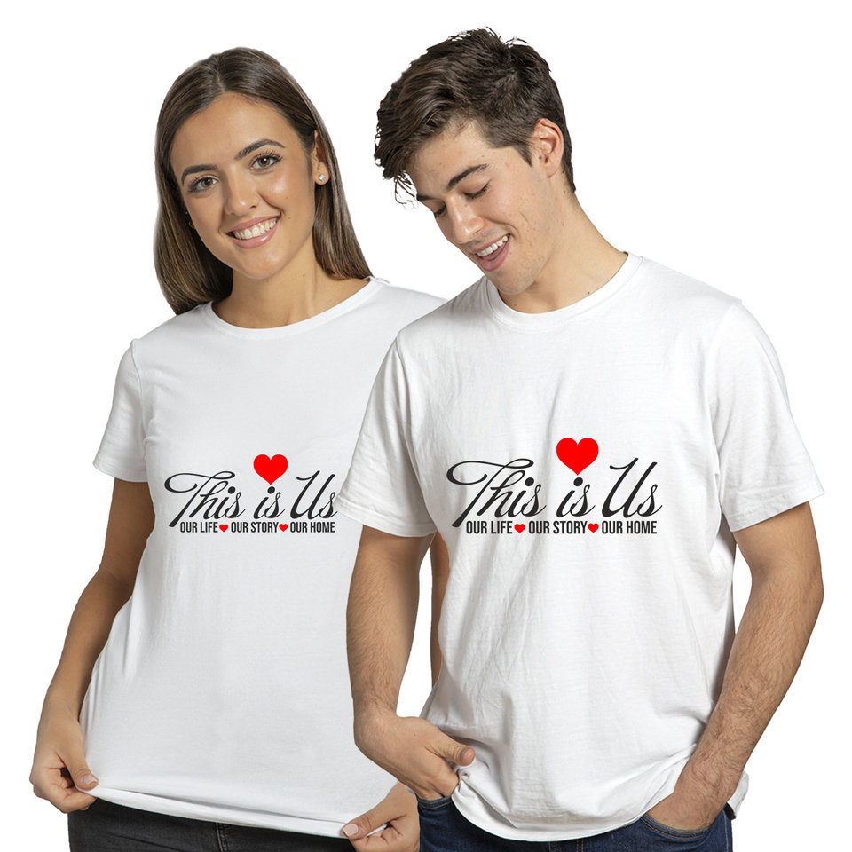 This is Us Our Life Our Story our Home| Couples and Family | Round Neck Half Sleeve | Set of Two Pcs | Regular Fit